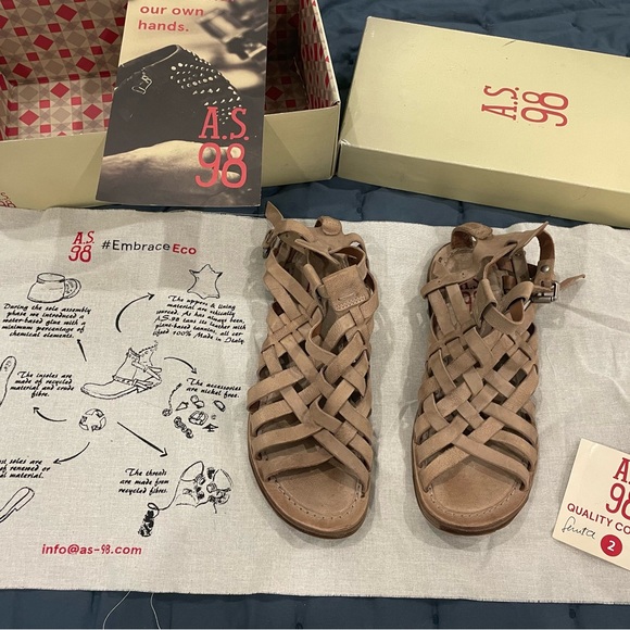A.S.98 Tan Gladiator Sandals with Woven Leather - Picture 4 of 12